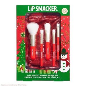 Lip Smacker Red Holiday Makeup Eyeshadow & Eyeliner Brush 6-Pieces Set with Bag